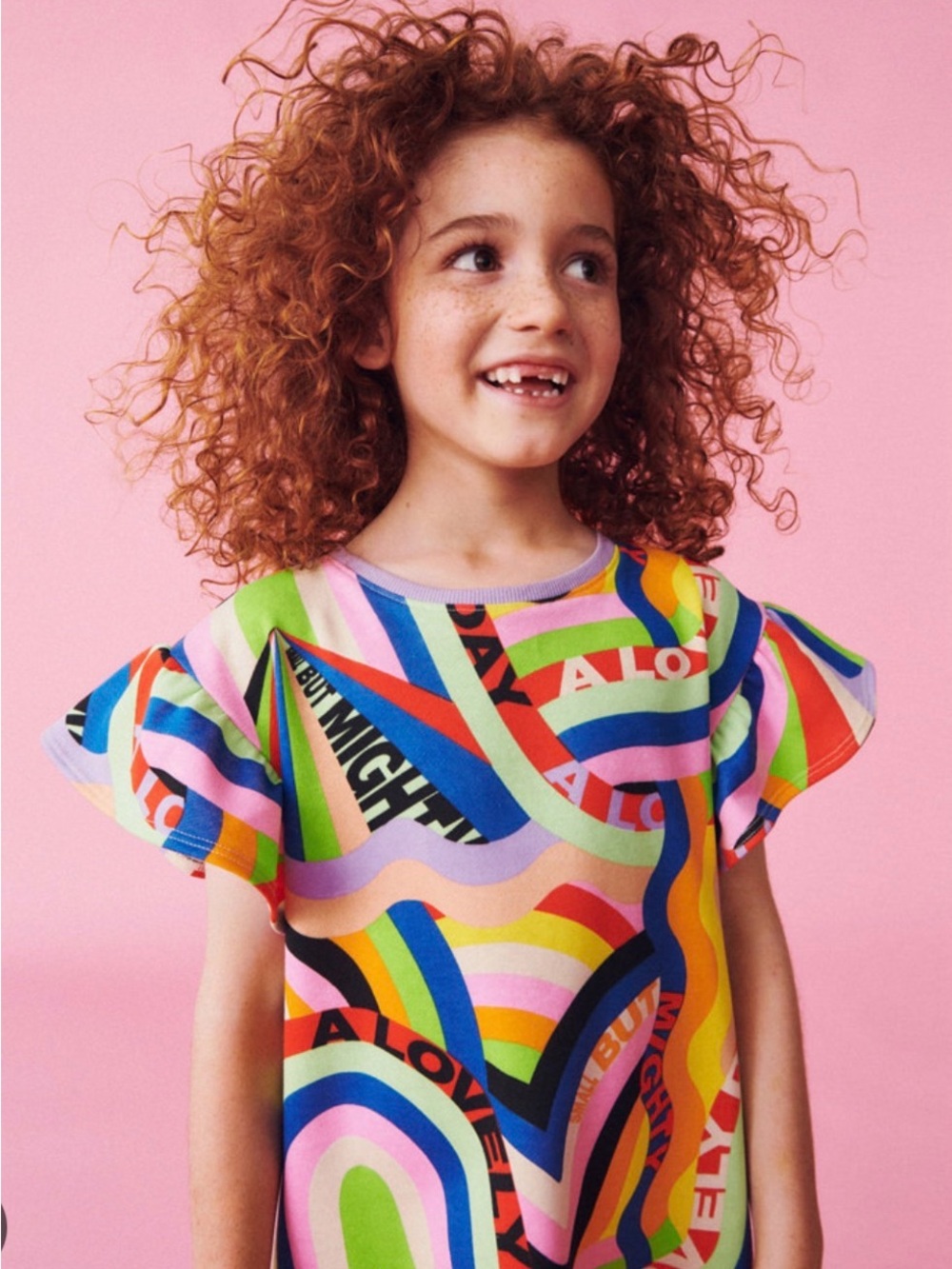 H&M x LaKwena Collab Multicolor Rainbow Wave Flutter-Sleeve Dress Art 8-10